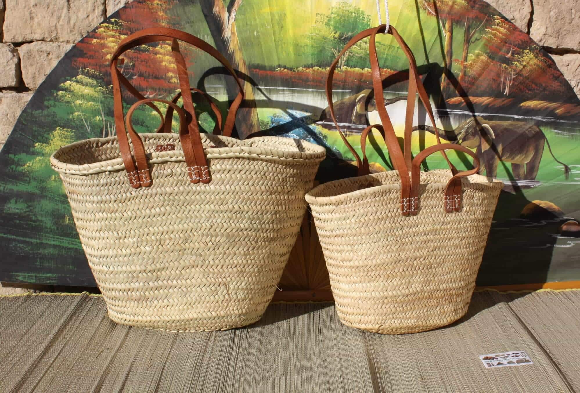 Set of 10 Baskets Double Leather Handles - 2 Sizes to Choose