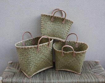 Shopping baskets from Madagascar - Market bags, straw beach bags with natural leather handles - 3 SIZES -