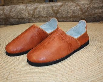 Brown LEATHER slippers with TIRE SOLES - Foldable heels - "Returned stitching" stitching - Men & Women - From 7 to 11