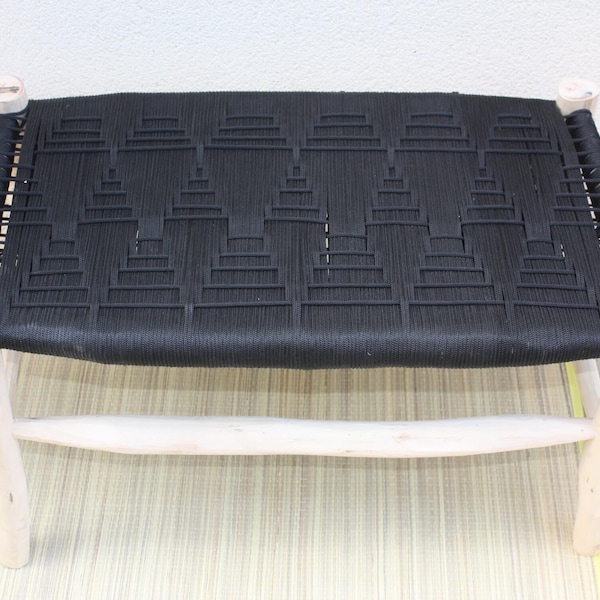 BANC Noir & Naturel - Bois de Citronnier - Banquette tressée nylon - Décoration Chic et Bohème