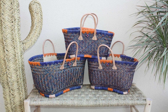 Madagascar boodschappentas Blue Orange Basket Artisanaal