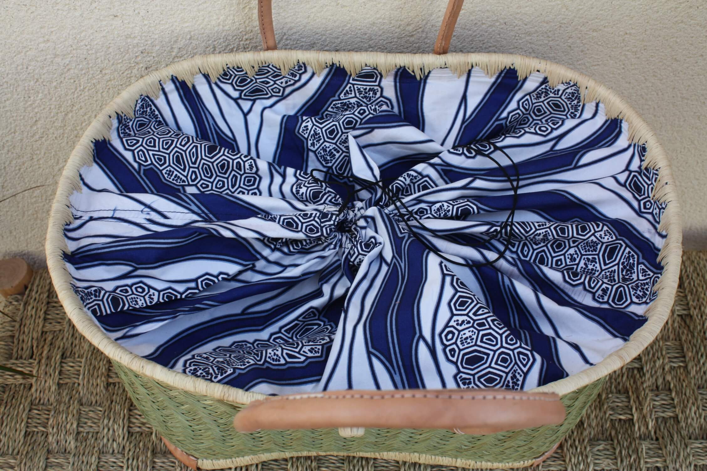 Panier tissu WAX africain Fleurs - Sac Cabas pochon Bleu - 3 TAILLES - –  BOUTIQUE HULÉTI