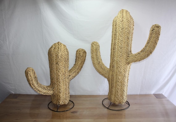 Boho Braided Wicker Cactus, Straw Cactus 