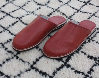 Red leather slippers best sale