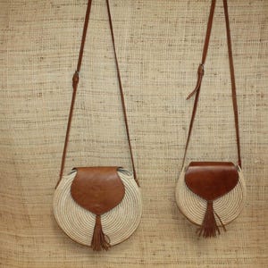 MAGNIFIQUE Sac Bandoulière crochet raphia Rond Osier sac été femme paille rotin cuir