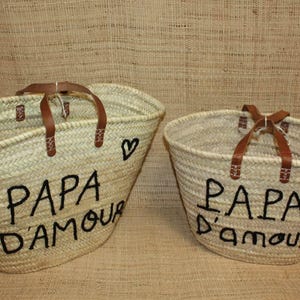 Panier personnalisé PAPA D'AMOUR - Cabas de marché, sac de plage, 100% Naturel