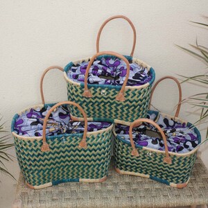 TURQUOISE shopping basket - Multicolored African WAX Pochon fabric - Market tote - Beach bag - 3 SIZES -