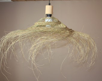 Flat Parasol Pendant Light - Straw Light with Woven Lampshade - 4 Sizes to choose from - Natural Decoration -