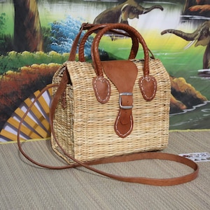 Korbhandtasche Umhängetasche - Schnallenverschluss - Natur & Leder - Huleti -