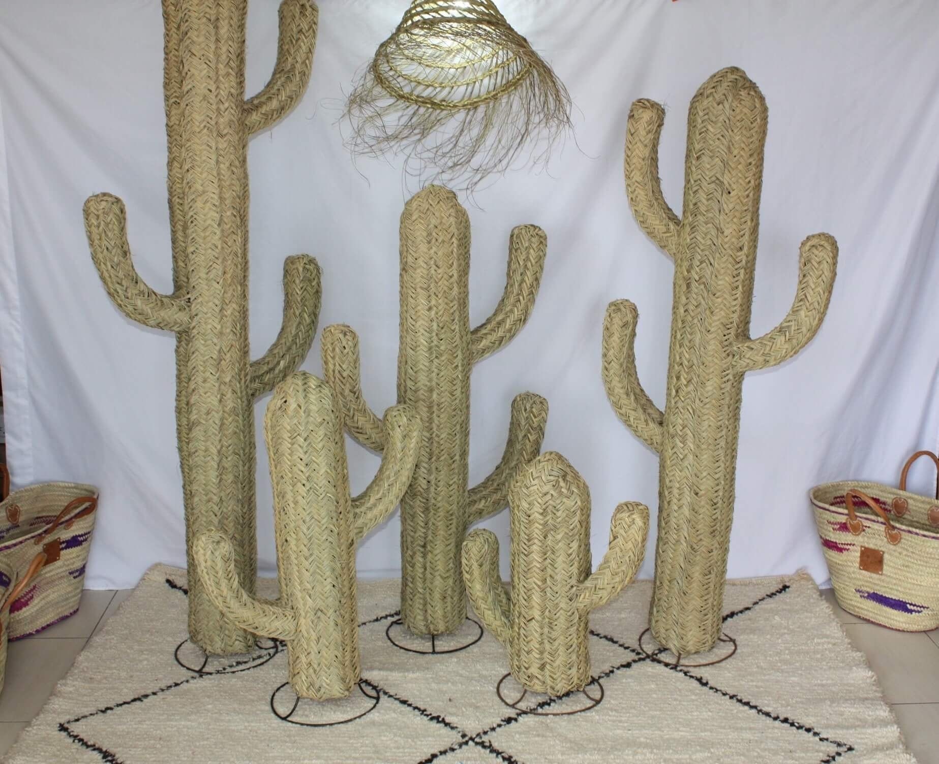 Cactus Décoration Tressé Main en Palmier Doum - Artisanal Paille Rotin Osier 6 Tailles Au Choix -