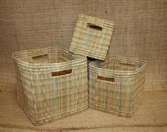 Cesta grande de mimbre para almacenamiento, cesta tejida de ratán, cesta alta de paja para almacenamiento, decoración natural hecha a mano.