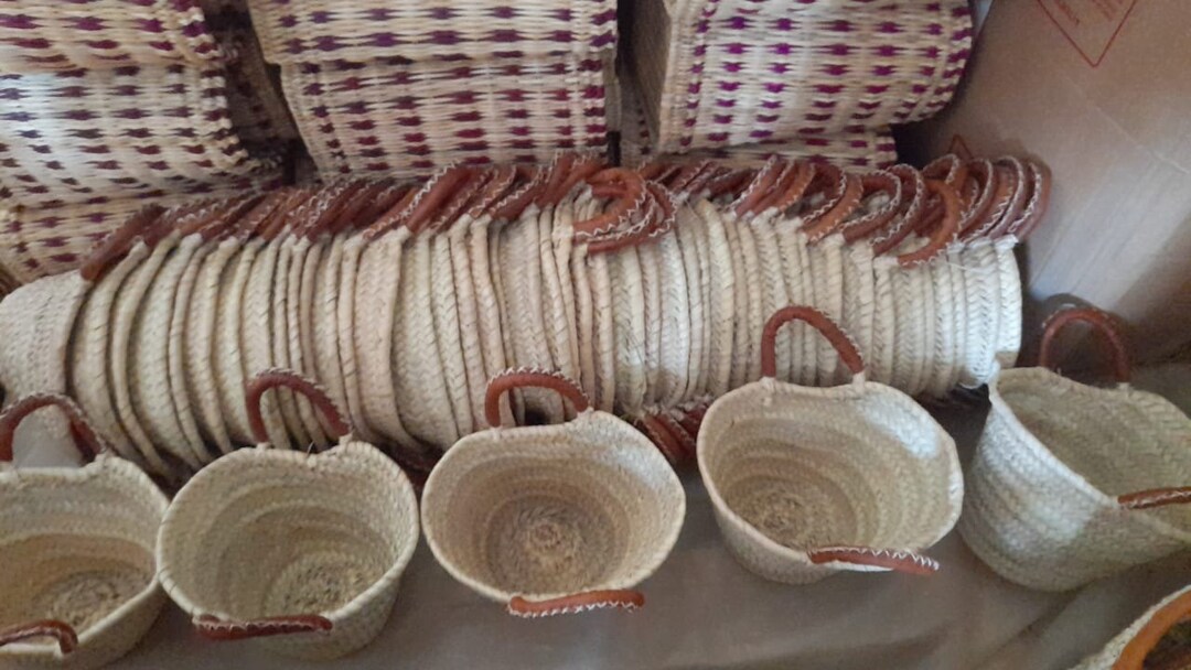 Reseller Lot of 10 Small Baskets With Leather Handles Wholesaler