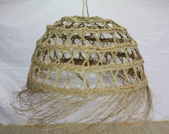 GROTE RONDE HANGLAMP Geweven Stro - Kroonluchter Verlichting Handgemaakte Lampenkap - Boho Rotan Decoratie