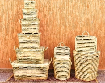 Storage chest 6 sizes - Trunk Bin Basket with lid - wicker rattan