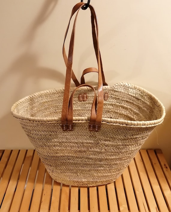 LARGE Leather Long Handles Basket - Shopping Bag Shopping Market