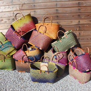 GROTE Madagascar-mand - Effen - Winkelen en strand - Verschillende kleuren om uit te kiezen: blauw, groen, roze, paars, geel, oranje, natuurlijk...