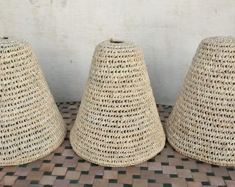 GRANDE SUSPENSION Cone rotin - Luminaire ajouré Lustre paille Abat jour Marocain en Palmier