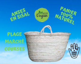 GROSSER Einkaufskorb aus Stroh – 100 % NATÜRLICH & VEGAN – Markttasche – Marokkanischer Strandkorb