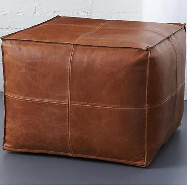 GROS POUF CARRÉ en cuir Marocain - Fait Main - Moderne &  Design - 2 finitions au choix -