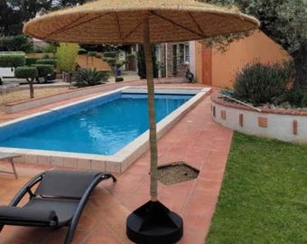 Grand Parasol Ancien - Motif Floral Peint Main - Bon état D'occasion
