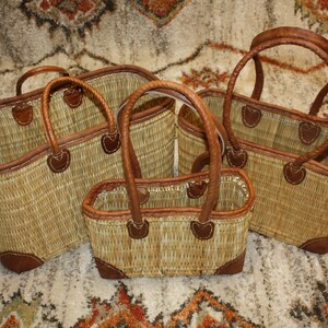 Panier de courses en jonc Cabas marchés osier sac rotin SOLIDE RENFORTS CUIR 3 Tailles MOYEN+GRAND+XXL