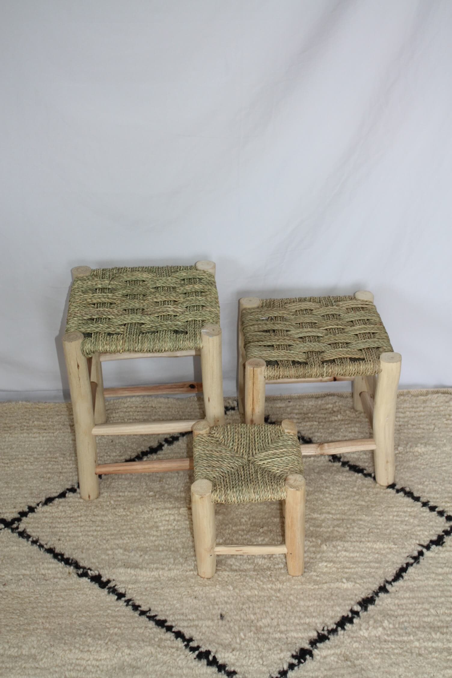 Tabouret Artisanal en Bois de Citronnier - Original Décoration Bohème Boho 2 Hauteurs Au Choix -