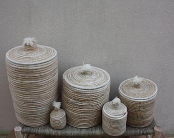 Berber Handmade Storage Basket in Rattan Wicker and Wool - HAND-WOVEN Basket