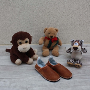 CHILDREN'S SLIPPER in Brown LEATHER - 100% Handcrafted - From 7.5 to 3.5 -