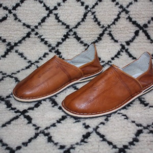 Brown LEATHER slippers with heels - Moroccan manufacture 100% HANDMADE - Men & Women - 5 to 11 -