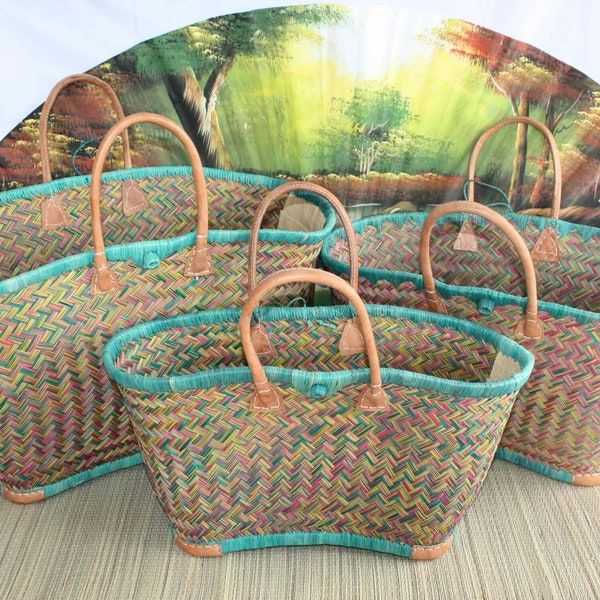 Beautiful Straw Shopping Bag Basket - 3 sizes -hand braided - shopping , markets , work , beach , decoration... raffia reed palm rattan