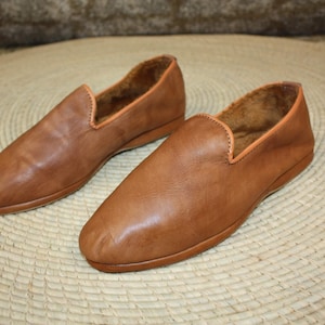 Chaussons CUIR Chaud & Confortable Marron Camel Talons pliables Couture cousu retourné Homme et Femme Du 35 au 45 image 3