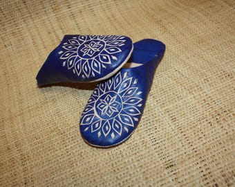 Soft blue leather slippers for women - Comfortable leather slippers. 100% handmade and natural - Sizes 36 to 42!