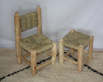 Tabouret ou Chaise pour enfant - ARTISANAL - en Bois de Citronnier - ORIGINAL - Décoration Bohème Boho