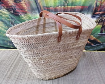 GRAND Sac Anses Longues Cuir - Panier Cabas Couffin marchés courses plage osier rotin palmier naturel