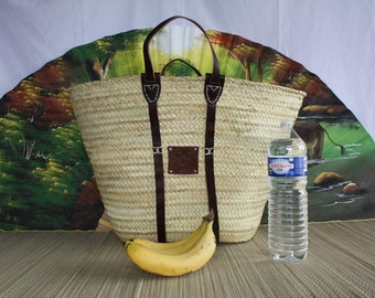 GRAND Panier IMMENSE XXL pour courses marchés plage - Sac Cabas osier paille marocain rotin palmier