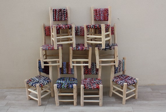 BELLE CHAISE ENFANT - en Bois de Citronnier et Tissu Recyclé - Artisanal - Marocaine - Solide - Durable -