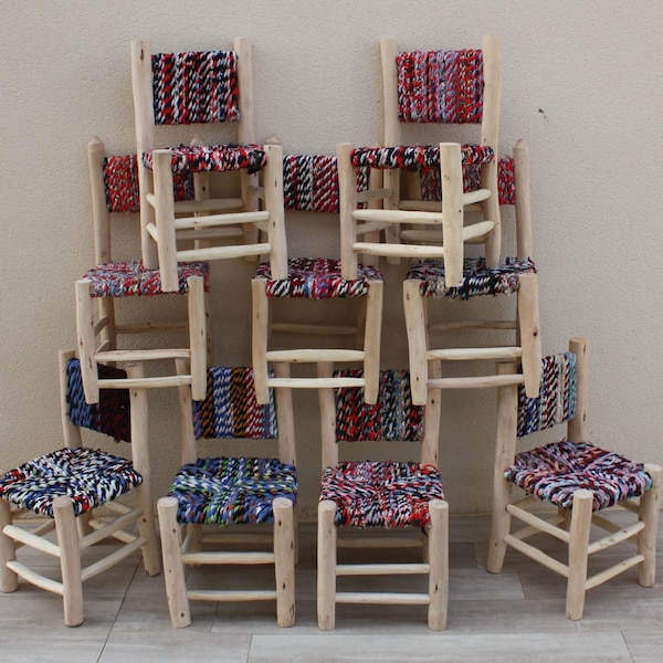 BELLE CHAISE ENFANT - en Bois de Citronnier et Tissu Recyclé - Artisanal - Marocaine - Solide - Durable -