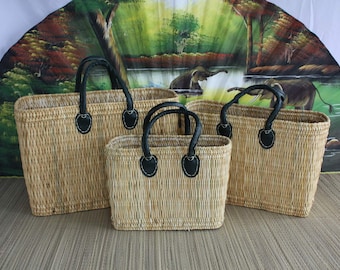 Superbe GRAND Panier XXL MAROCAIN - 3 tailles - sac cabas - idéal courses , marchés , travail , plage ... palmier roseau jonc