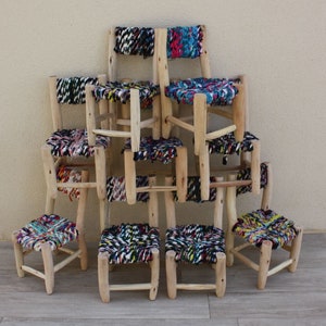 Children&#39;s Chair - Lemon Wood & Recycled Fabric - Moroccan Berber Handicraft - HANDMADE -