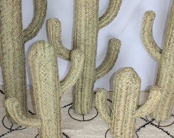 Oeuvre d'Art Tressé Main en Palmier Doum -  Décoration CACTUS Artisanal paille rotin osier - 6 TAILLES au choix -