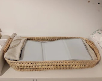 Cesta cambiador para bebé - con asas - 100% natural - trenzada a mano - palma, mimbre, ratán, paja