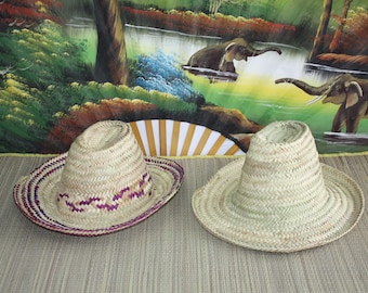 BEAUTIFUL Braided straw hat - NATURAL or COLORFUL - Men & Women - Moroccan Handicraft - palm tree wicker rattan