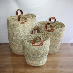 Round Laundry Basket XXL in Doum Palm - Basket Tray Storage box with lid - Hand-braided -