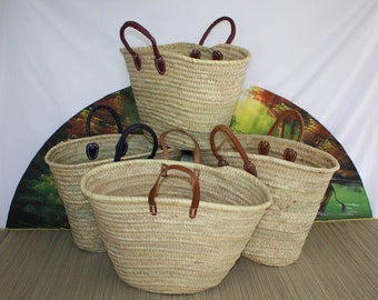 LARGE Shopping Basket - Natural Palm Straw - Market Shopping Bag - Moroccan beach basket