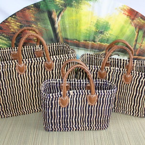 BASKET reed Cabas braided in rush - NAVY BLUE - Market bag, shopping, beach... rattan wicker