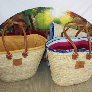 Large Bag XXL Long Handles with African Pouch Fabric - Straw Basket Shopping Bags Beach - 5 COLORS to CHOOSE -
