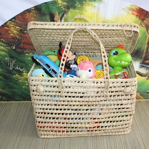 LARGE Toy Box / storage trunk - Basket Tray Braided in Doum - Maxi XXL straw rattan wicker palm