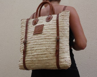 Mochila Basket - Trenzada a Mano - Paja Rattan Rafia Palmera Cuero - CREACIÓN ÚNICA DE HULÉTI