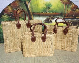 Natural color shopping basket - Hand woven in rush - Rattan wicker market bag - Moroccan shopping bag - 3 Sizes