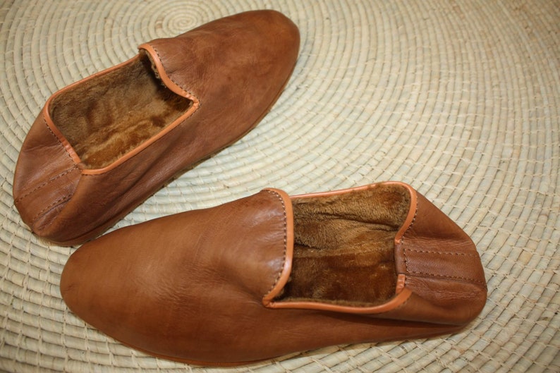 Chaussons CUIR Chaud & Confortable Marron Camel Talons pliables Couture cousu retourné Homme et Femme Du 35 au 45 image 5